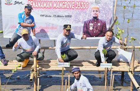 Gubernur Andi Sudirman Bersama Pelajar Dan Masyarakat Tanam Mangrove