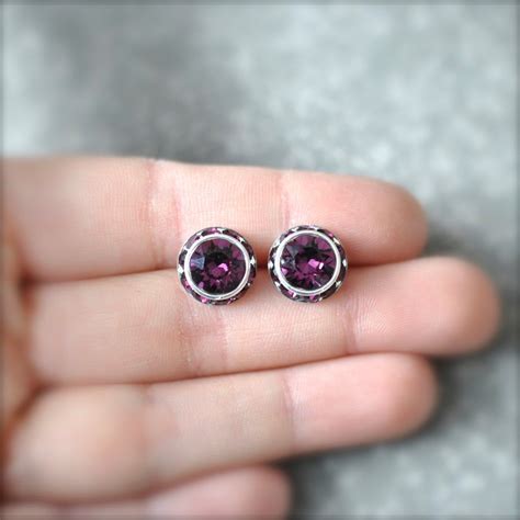 Amethyst Purple Stud Earrings Swarovski Crystal Purple Etsy