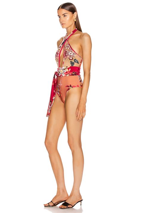 Patbo Embroidered Cross Front Swimsuit In Deep Pink Nude Fwrd