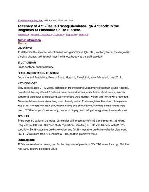 (PDF) Accuracy of Anti-Tissue Transglutaminase IgA Antibody in the ...