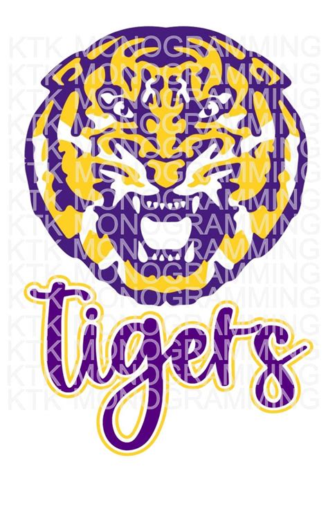 Lsu Tiger Face With Tiger In Script Tiger Purple And Gold Png Etsy