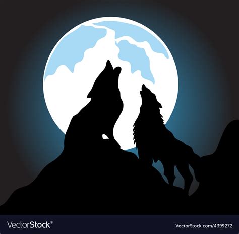 Two Wolves Howling At The Moon Together