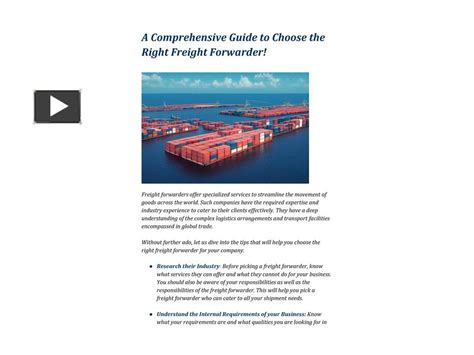 Ppt A Comprehensive Guide To Choose The Right Freight Forwarder