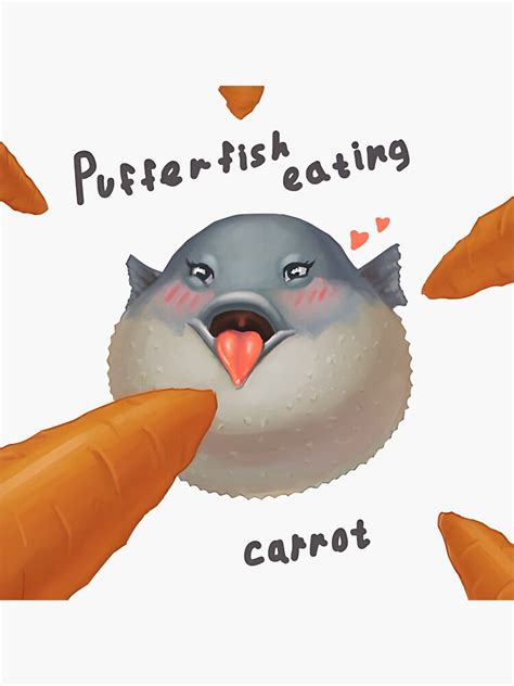 "Pufferfish eating carrot" Sticker for Sale by BarbarWirth | Redbubble