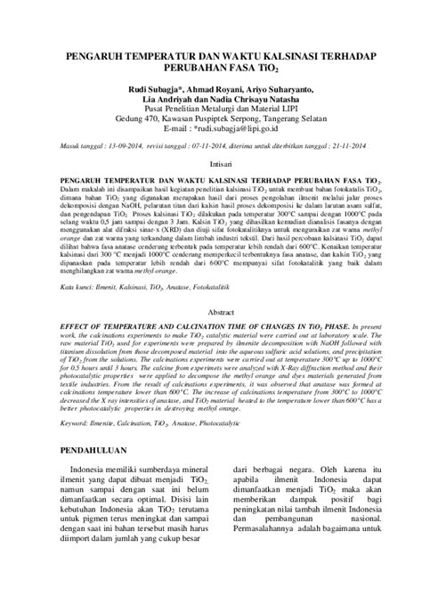 Pdf Pengaruh Temperatur Dan Waktu Kalsinasi Terhadap Perubahan Fasa