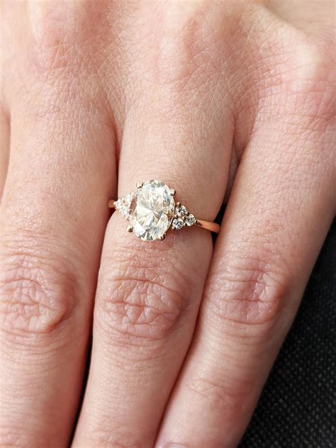 Vintage Oval Moissanite Engagement Ring Unique Cluster Rose Etsy