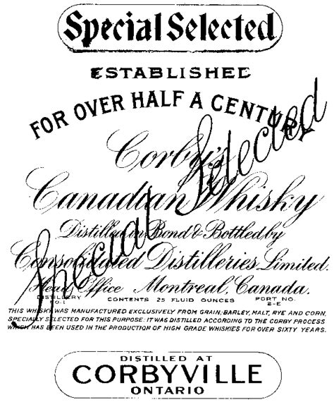 Canadian Trademarks Details Special Selected Corbys Canadian Whiskey