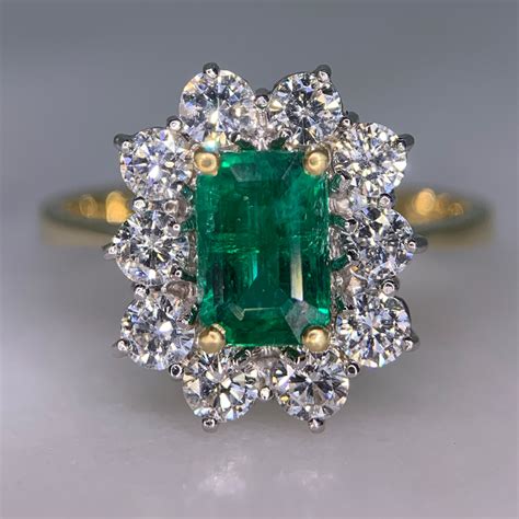 Emerald And Diamond Rectangular Cluster Ring Chique To Antique Jewellery