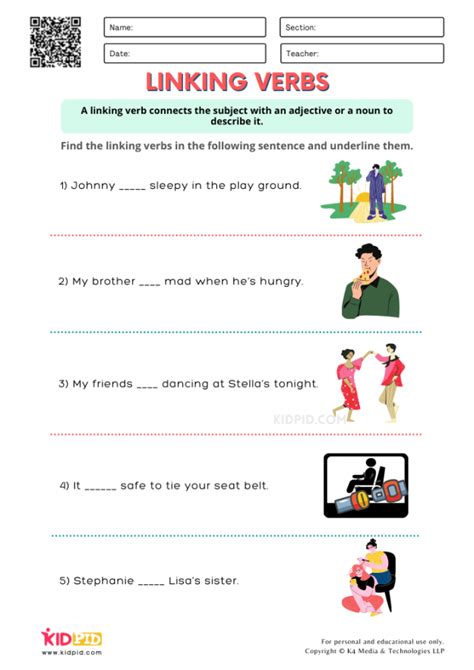 Action Linking Verbs Printable Worksheets Kidpid