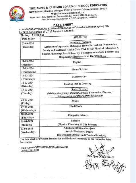 Jkbose Date Sheet Out Jk Board Class Th Th Th Time Table