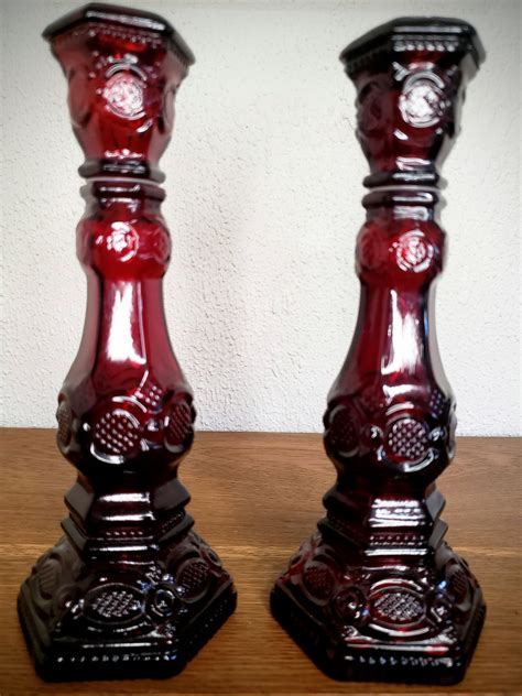 Vintage Candlestick Holder By Avon Cape Cod Ruby Red Etsy