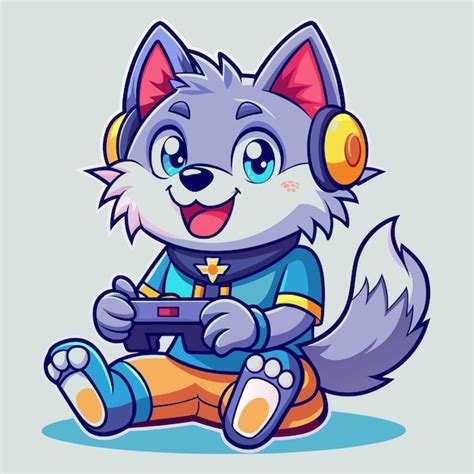 Lobo Lindo Jugando Al Juego Con Joystick Y Auriculares Ilustraci N