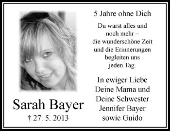 Traueranzeigen Von Sarah Bayer Trauer Und Gedenken