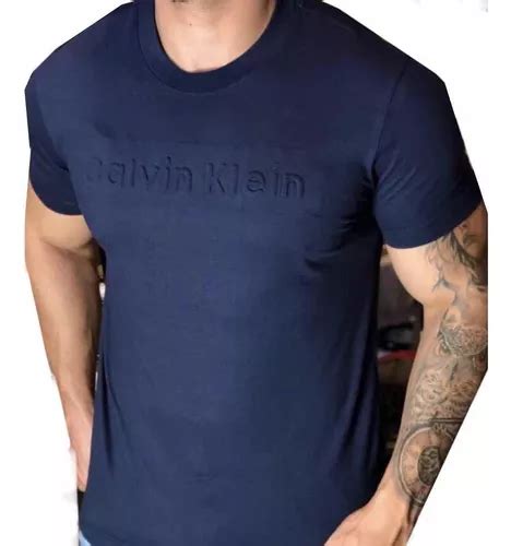 Camiseta Masculina Grife Ck Relevo Azul Parcelamento Sem Juros