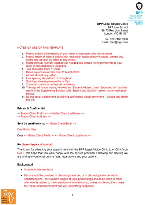 Legal Advice Letter Template Bpp Studocu