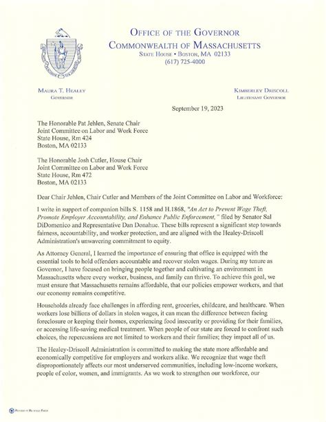 Gov Maura Healey Wage Theft Letter