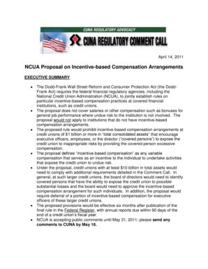 Fillable Online Ncua Proposal On Incentive Based Compensation