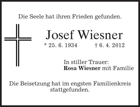 Traueranzeigen Von Josef Wiesner Trauer Merkur De