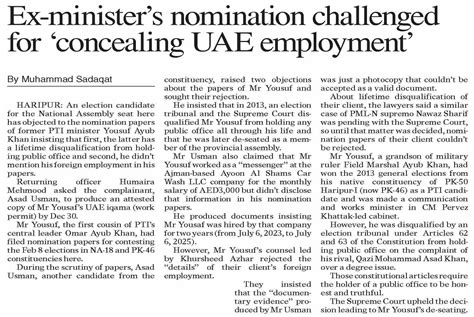 Dawn Epaper Dec Ex Minister S Nomination Challenged For