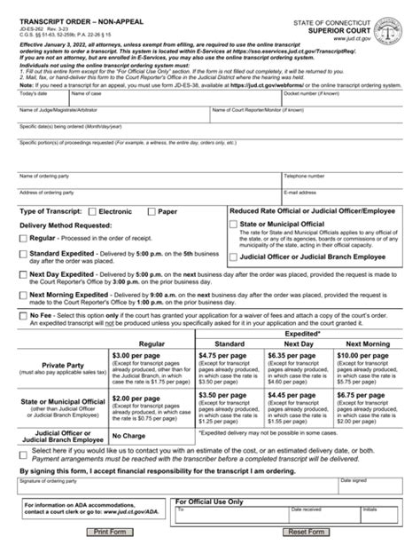 Form Jd Es 262 Download Fillable Pdf Or Fill Online Transcript Order