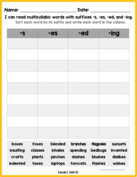 Multisyllabic Words With Suffixes Worksheet Bundle Level Unit W