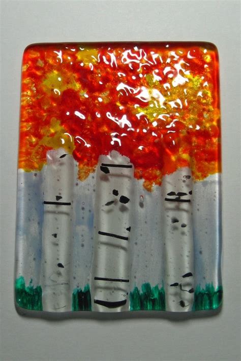 Fall Birch Tree Nightlight Fused Glass And By Grunewaldglassworks