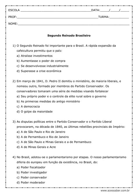 Questões Sobre O Segundo Reinado 8 Ano Com Gabarito - Questões Sobre O Primeiro Reinado Com Gabarito 8 Ano - BINKEDU