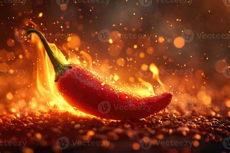 Ai Generated Fresh Red Chili Pepper On Fire The Concept Of Spicy Food And Spices 37960170 Stock