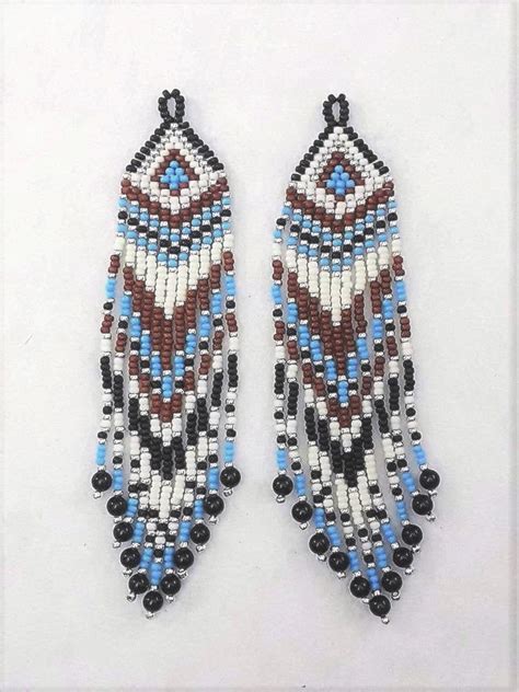 Silver And Turquoise Native Inspired Seed Beaded Earrings Etsy