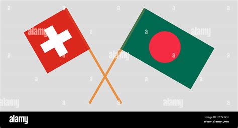 Crossed Flags Of Bangladesh And Switzerland Official Colors Correct