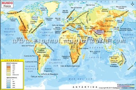 Mapa Fisico del Mundo , Mapa del Mundo Fisico