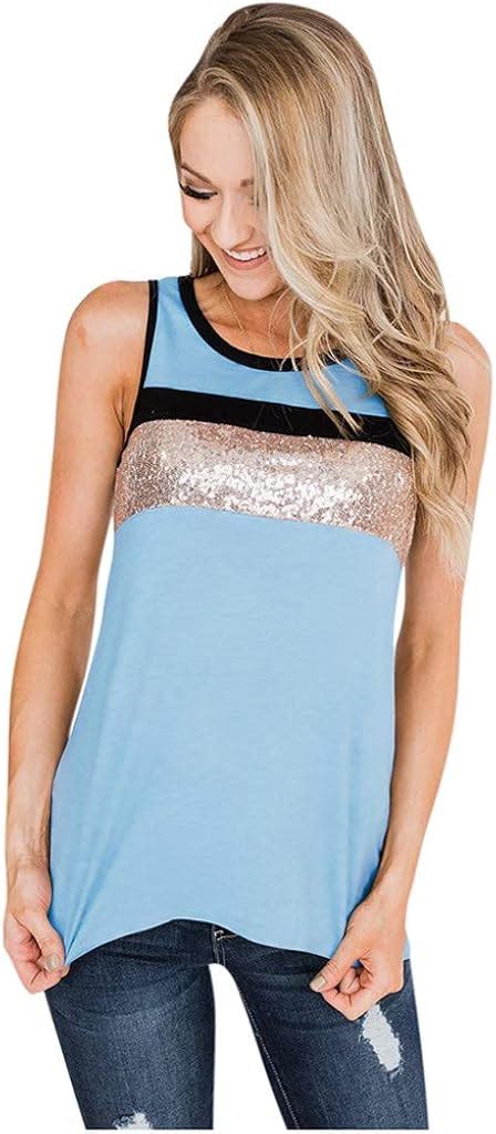 Pitashe Damen Tops Sexy Pailletten Tops Ärmellos Rundhals Shirt Sommer