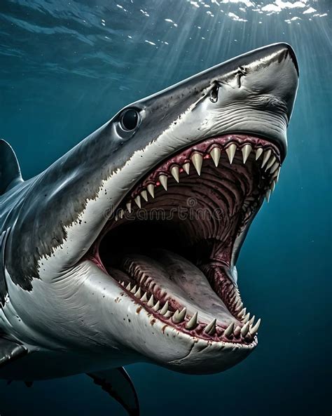 Megalodon El Tiburón Prehistórico Tiene Una Mandíbula Masiva Stock De