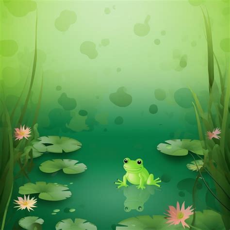 Premium Ai Image A Green Frog Sits In A Pond With Lily Pads On It