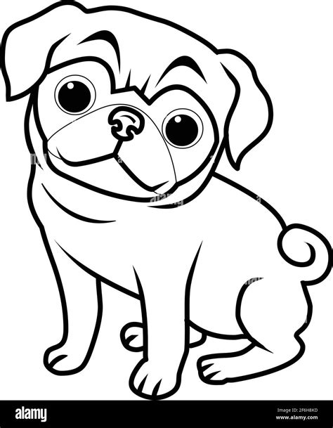 Cartoon perro colorear página pug sentado vector ilustración Imagen