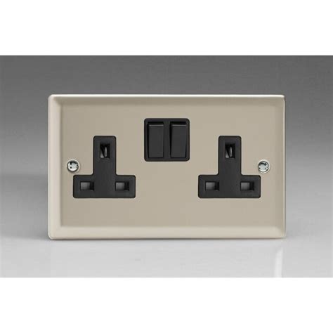 Varilight Classic 2 Gang 13a Double Pole Switched Socket Black Satin Black Inserts The Factory