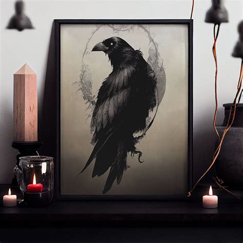 Dark Academia Raven Poster Occult Gothic Witchy Wall Art Picture Canvas