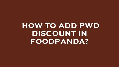 How To Add Pwd Discount In Foodpanda YouTube