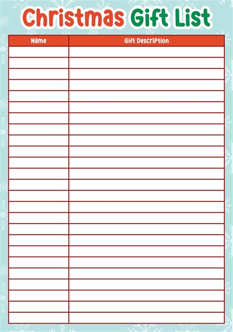 Christmas Gift List Template - 10 Free PDF Printables | Printablee