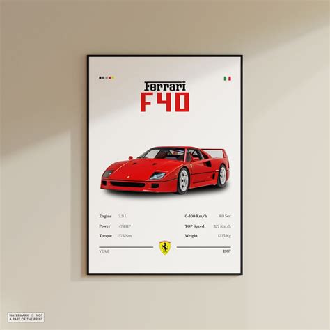 Ferrari F40 Poster İtalian Car Poster Car Poster Collectors Wall