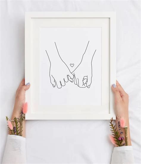 Holding Hands Line Art Print Pinky Promise Art Line Drawing Hands