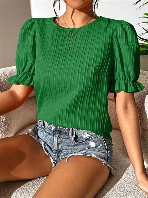 Shein Frenchy Solid Puff Sleeve Blouse Shein Usa