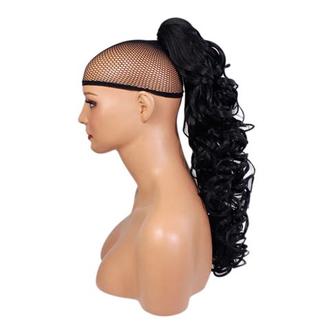 PONYTAIL Clip In On Hair Extensions Jet Black #1 REVERSIBLE 4 Styles ...