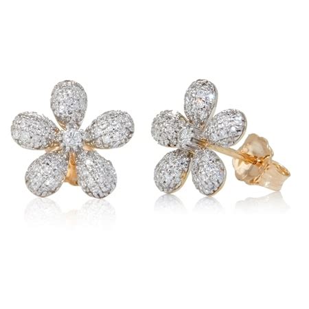 Tvsn Ct Natural Diamond Flower Stud Earrings Ct Yellow Gold