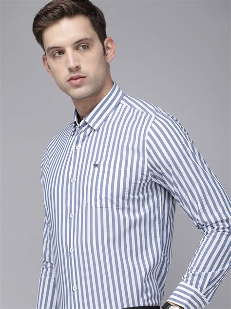 The Bear House Men Blue Slim Fit Opaque Striped Formal Shirt Price