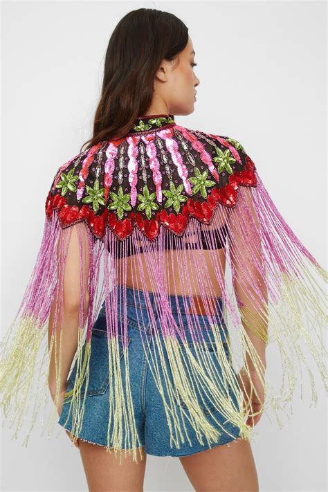 Embellished Tassel Beaded Cape Nasty Gal