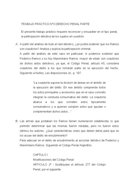 Trabajo Práctico Nº 3 Penal p Esp TRABAJO PRÁCTICO N3 DERECHO PENAL