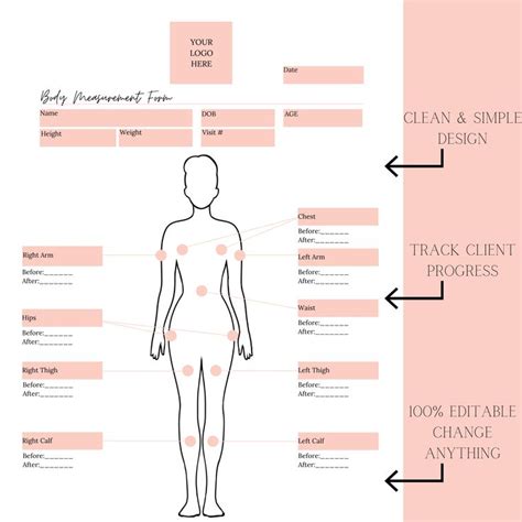 Editable Body Measurement Template I Fat Cavitation Result Tracking I