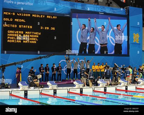 Usa S X M Medley Relay Team Celebrate Before They Receive Their Gold