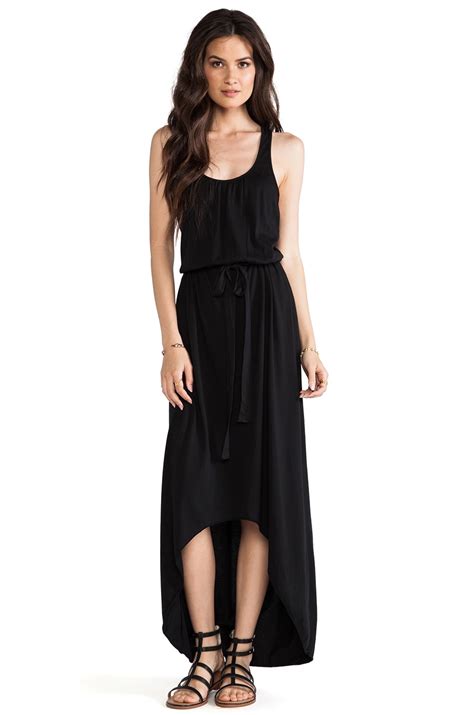 Michael Stars Sleeveless Scoop Neck Racerback Hi Low Maxi In Black